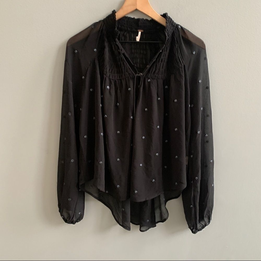 Free People Ready to Run Chiffon Boho Top Sheer Black Size XS